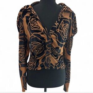 Elegant Black and Brown Rose Patterned Women's Blouse